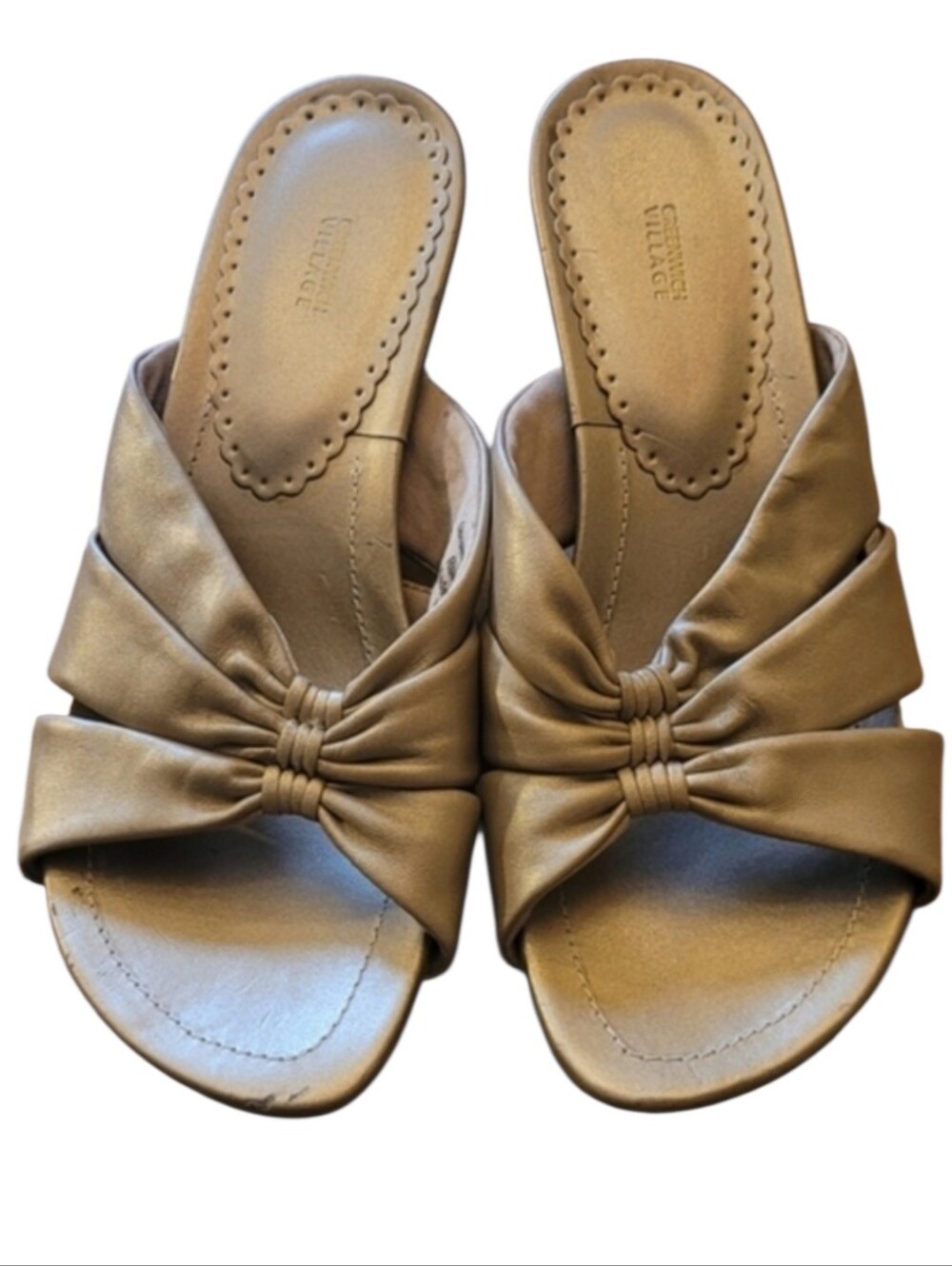 Greenwich Village Metallic Gold Knot-Front Women’s Slide Sandals
